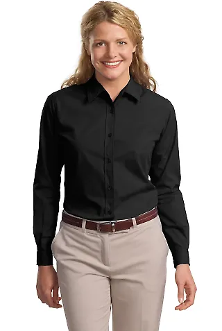 Port Authority Ladies Long Sleeve Easy Care  Soil  Black front view