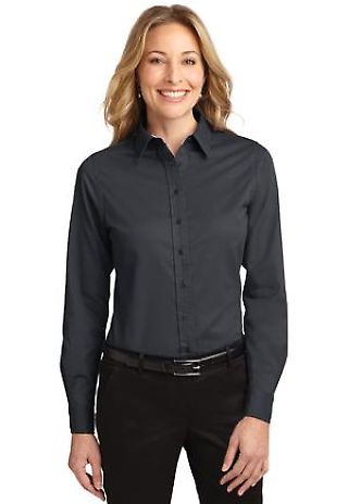 Port Authority Ladies Long Sleeve Easy Care Shirt in Cl navy/lt stn front view