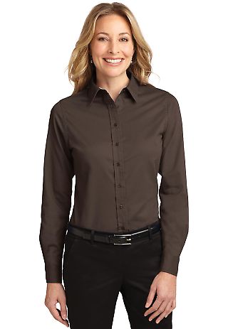 Port Authority Ladies Long Sleeve Easy Care Shirt  in Coffee bean/st front view