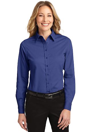 Port Authority Ladies Long Sleeve Easy Care Shirt  in Medit. blue front view