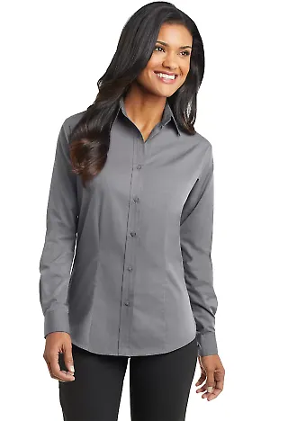 Port Authority Ladies Tonal Pattern Easy Care Shir Grey front view