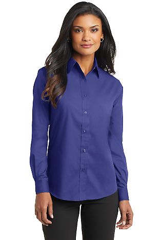Port Authority Ladies Long Sleeve Value Poplin Shi in Med. blue front view