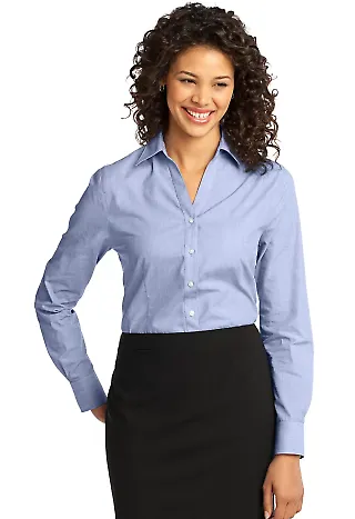 Port Authority Ladies Crosshatch Easy Care Shirt L Chambray Blue front view