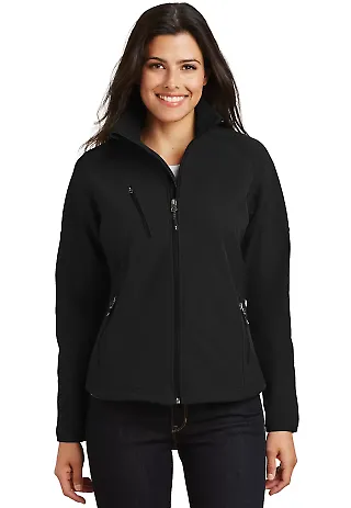 Port Authority Ladies Textured Soft Shell Jacket L Black front view