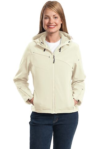 Port Authority Ladies Textured Hooded Soft Shell J Chalk White front view
