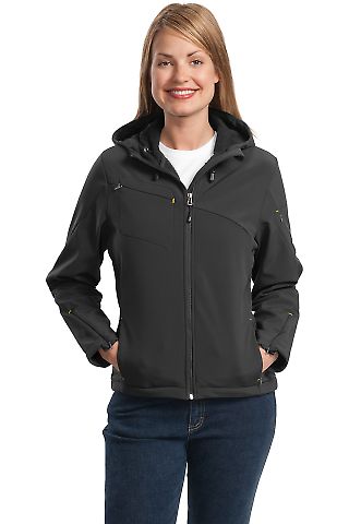 Port Authority Ladies Textured Hooded Soft Shell J Charcoal front view