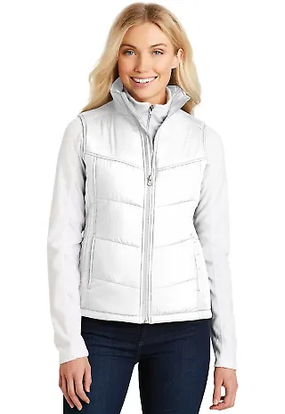 Port Authority Ladies Puffy Vest L709 White front view