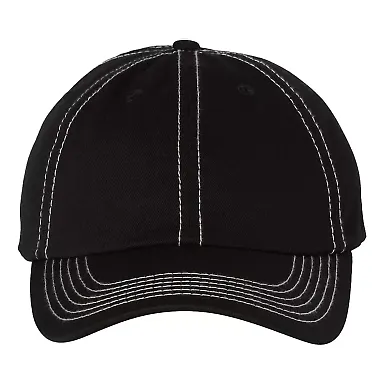 Valucap VC300 Adult Washed Dad Hat Black/ Stone Stitch front view