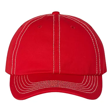 Valucap VC300 Adult Washed Dad Hat Red/ Stone Stitch front view