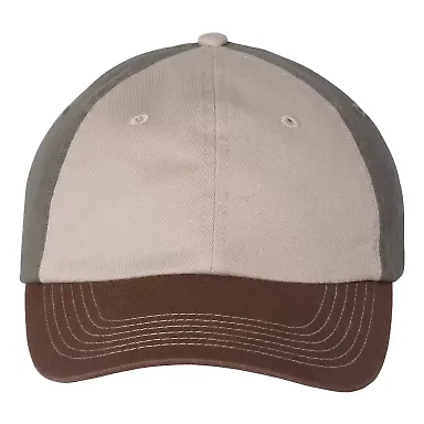 Valucap VC300 Adult Washed Dad Hat Khaki/ Brown/ Olive front view