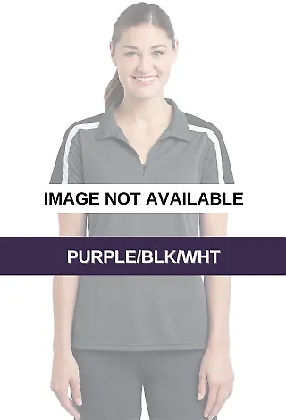 Sport Tek Ladies Tricolor Shoulder Micropique Spor Purple/Blk/Wht front view