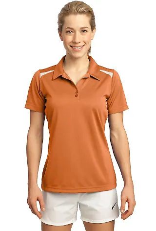Sport Tek Ladies Vector Sport Wick Polo LST670 Texas Orng/Wht front view