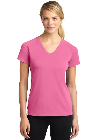 Sport Tek Ladies Ultimate Performance V Neck LST70 in Bright pink front view