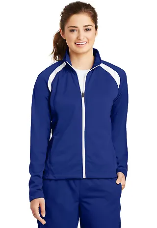 Sport Tek Ladies Tricot Track Jacket LST90 in True royal/wht front view