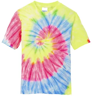 Port & Company Youth Essential Tie Dye Tee PC147Y Neon Rainbow front view
