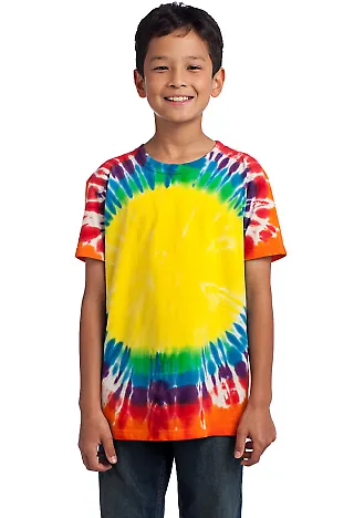 Port & Company Youth Essential Window Tie Dye Tee  Rainbow front view