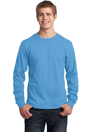 Port  Company Long Sleeve 54 oz 100 Cotton T Shirt Aquatic Blue front view
