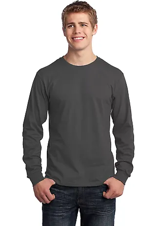 Port  Company Long Sleeve 54 oz 100 Cotton T Shirt Charcoal front view
