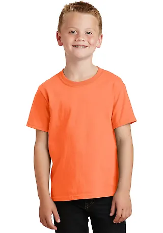 Port & Company Youth 5.4 oz 100 Cotton T Shirt PC5 Neon Orange front view