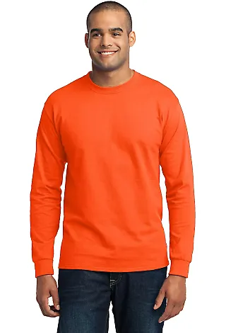 Port  Company Long Sleeve 5050 CottonPoly T Shirt  Safety Orange front view