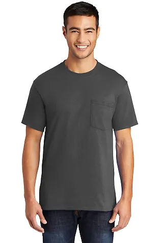 Port  Company 5050 CottonPoly T Shirt with Pocket  Charcoal front view