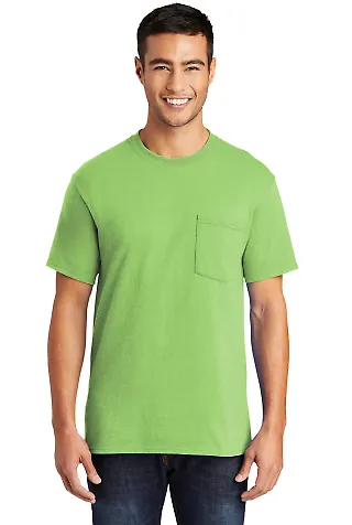 Port  Company 5050 CottonPoly T Shirt with Pocket  Lime front view