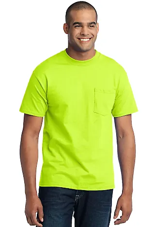 Port  Company 5050 CottonPoly T Shirt with Pocket  Safety Green front view