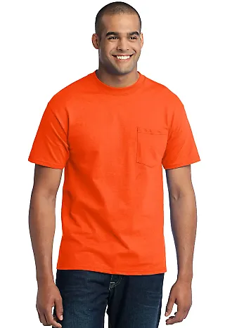 Port  Company 5050 CottonPoly T Shirt with Pocket  Safety Orange front view