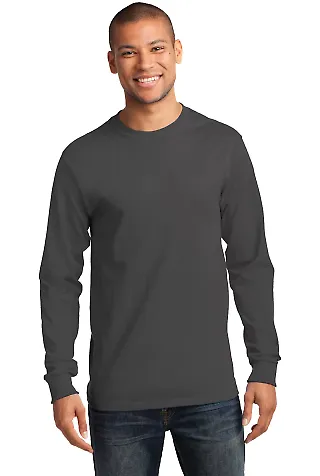 Port  Company Long Sleeve Essential T Shirt PC61LS Charcoal front view