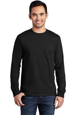 Port  Company Long Sleeve Essential T Shirt with P Jet Black front view