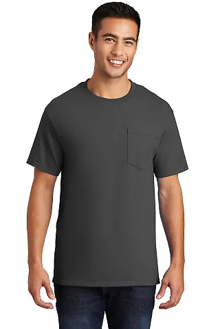 Port & Company Essential T Shirt with Pocket PC61P in Charcoal front view