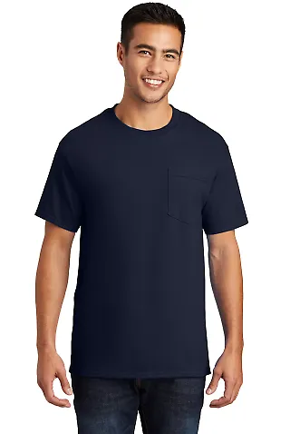 Port & Company Essential T Shirt with Pocket PC61P in Deep navy front view
