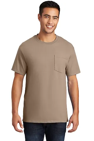 Port & Company Essential T Shirt with Pocket PC61P in Sand front view