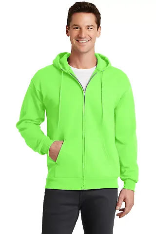 Port  Company Classic Full Zip Hooded Sweatshirt P Neon Green front view