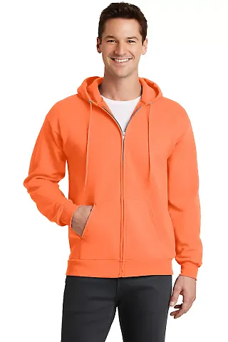 Port  Company Classic Full Zip Hooded Sweatshirt P Neon Orange front view