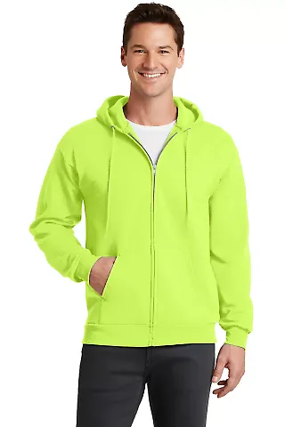 Port  Company Classic Full Zip Hooded Sweatshirt P Neon Yellow front view