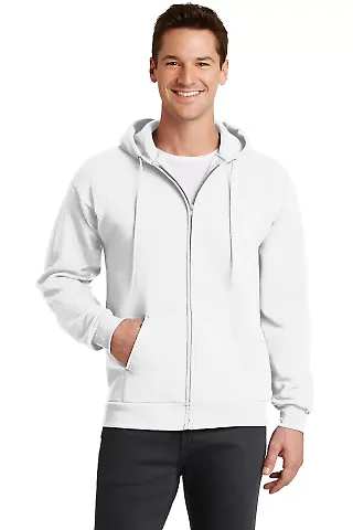 Port  Company Classic Full Zip Hooded Sweatshirt P White front view