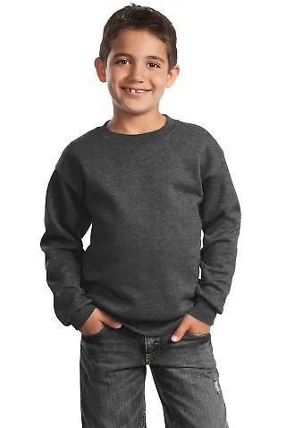 Port & Company Youth Crewneck Sweatshirt PC90Y Dark Hthr Grey front view
