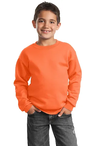 Port & Company Youth Crewneck Sweatshirt PC90Y Neon Orange front view