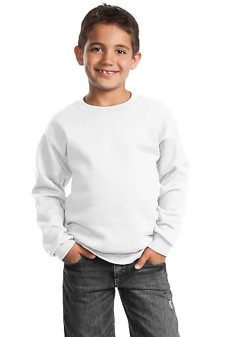 Port & Company Youth Crewneck Sweatshirt PC90Y White front view