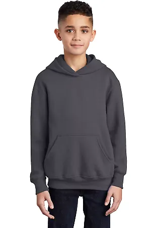 Port Company Youth Pullover Hooded Sweatshirt PC9 Charcoal front view
