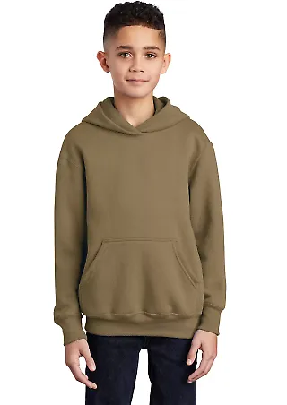 Port  Company Youth Pullover Hooded Sweatshirt PC9 Coyote Brown front view