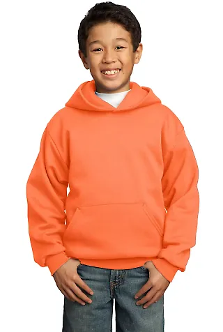Port  Company Youth Pullover Hooded Sweatshirt PC9 Neon Orange front view