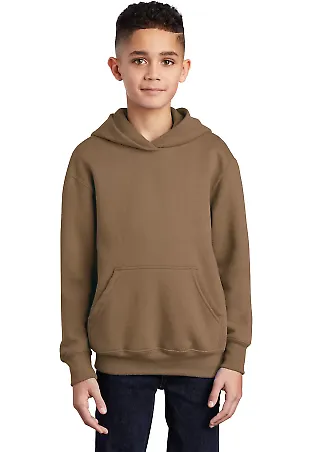 Port  Company Youth Pullover Hooded Sweatshirt PC9 Woodland Brown front view