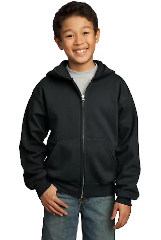 Port & Company Youth Full Zip Hooded Sweatshirt PC in Jet black front view