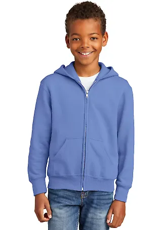 Port & Company Youth Full Zip Hooded Sweatshirt PC in Carolina blue front view