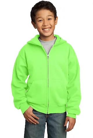 Port & Company Youth Full Zip Hooded Sweatshirt PC in Neon green front view