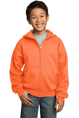 Port & Company Youth Full Zip Hooded Sweatshirt PC in Neon orange front view