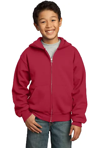 Port & Company Youth Full Zip Hooded Sweatshirt PC in Red front view