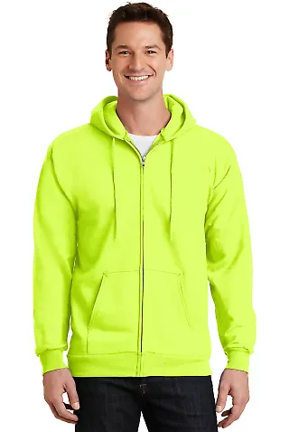 Port  Company Ultimate Full Zip Hooded Sweatshirt  Safety Green front view